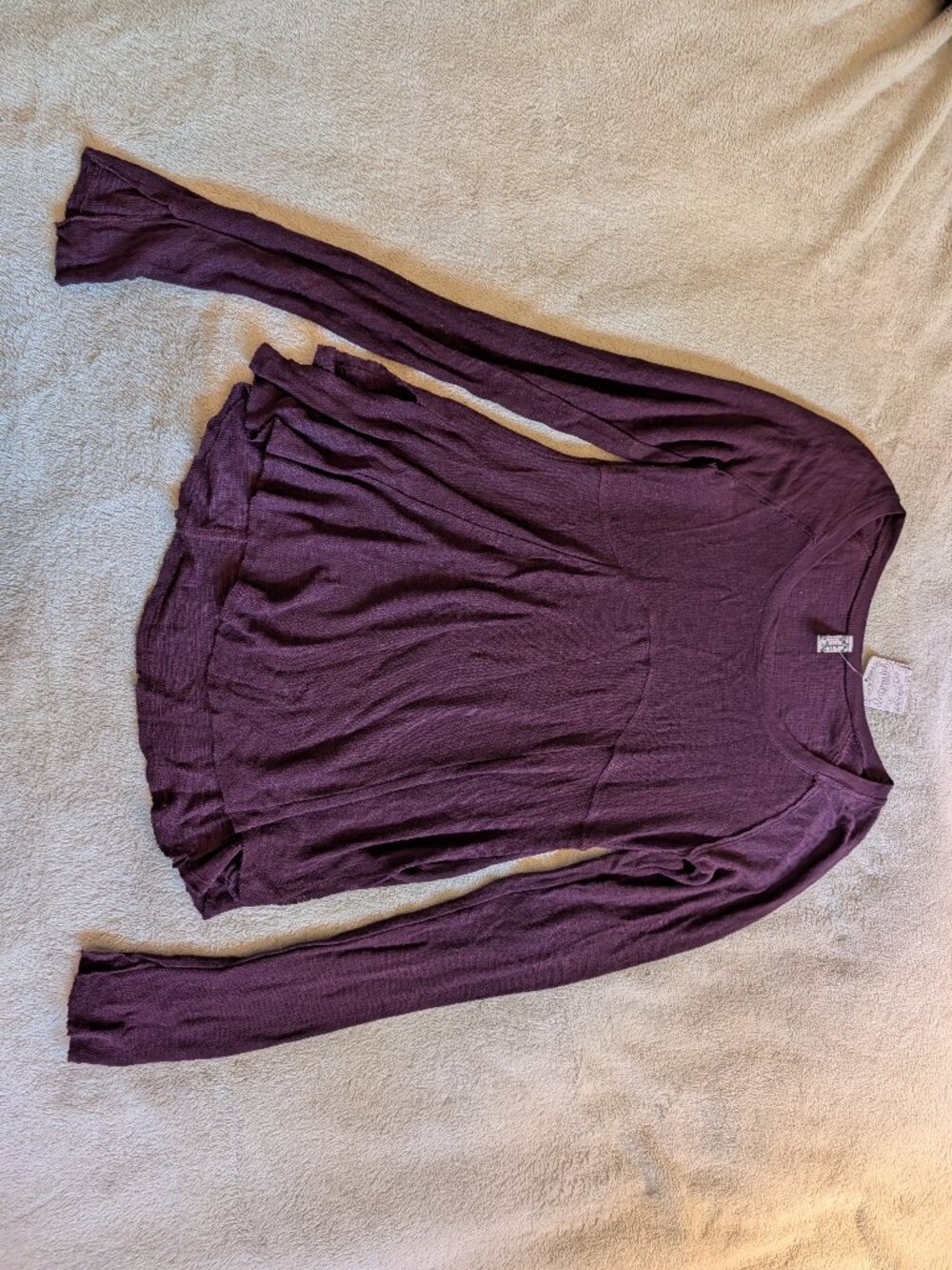 FREE PEOPLE TOP New Women's S Small Purple Long Sleeve A Line Scoop Neck Flare